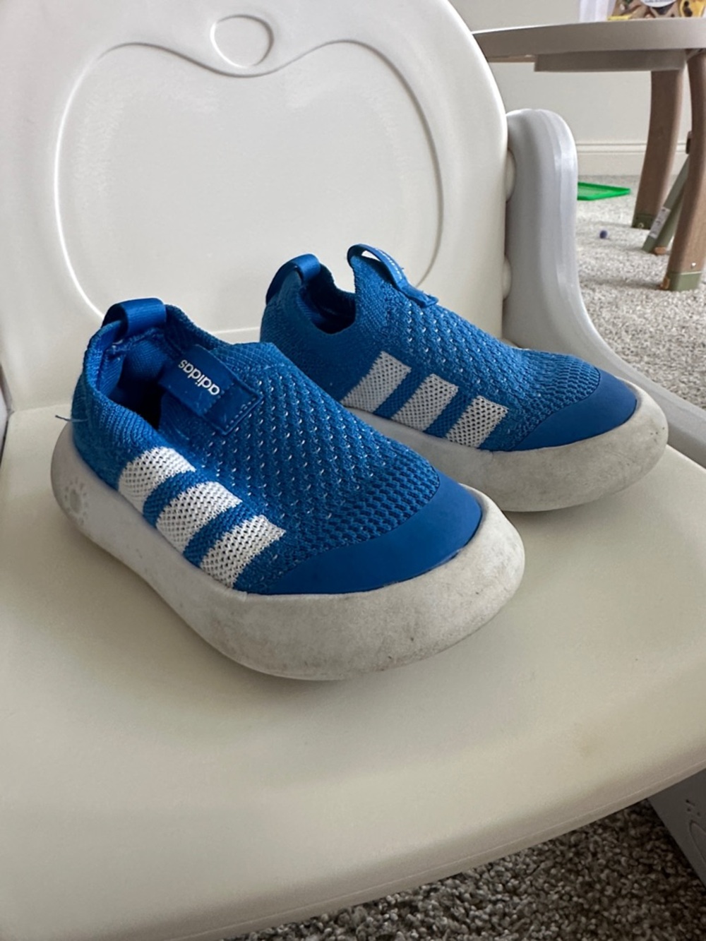adidas Kids Royal Blue Slip-On Knit Sneakers with White Stripes